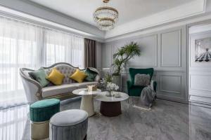 现代美式客厅装修效果图,中博装饰：上塘宸章125方现代美式实景